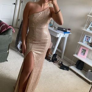 Showpo Sequin Glory Maxi Dress in Gold Sequin